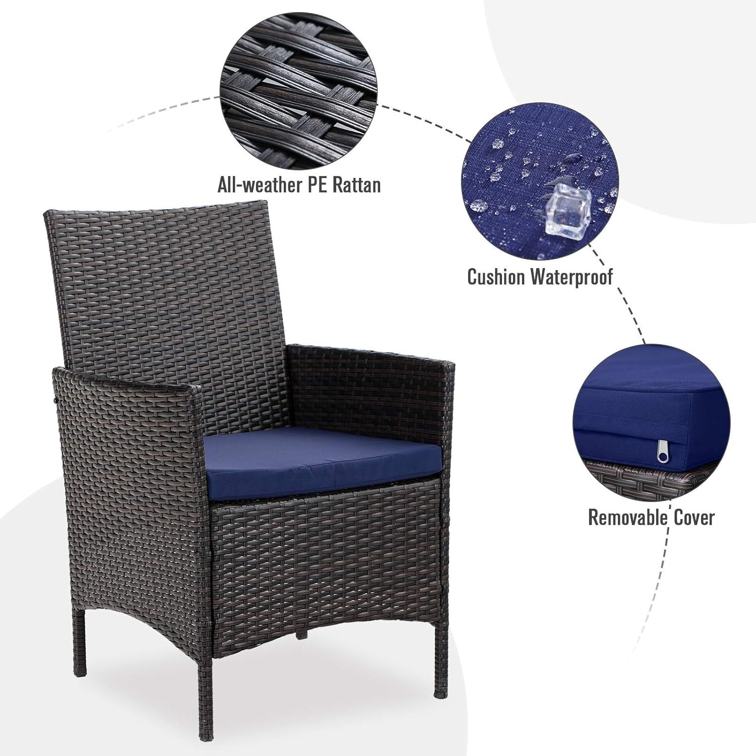 Outdoor Rattan Armchairs Set of 2 Cushioned Patio Garden Balcony Seats