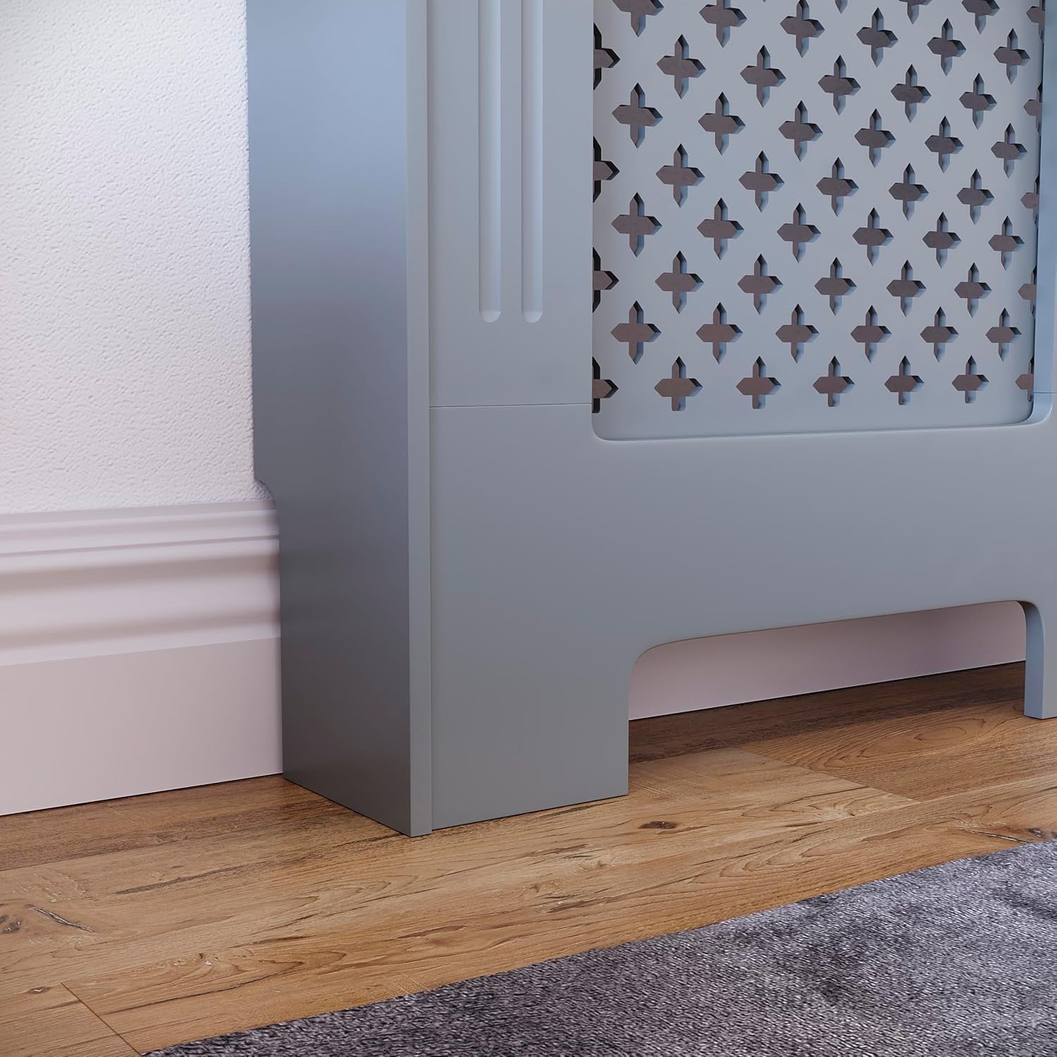 Medium Grey Radiator Cover 82x111x19cm MDF Cross Pattern Heat Efficient Cabinet