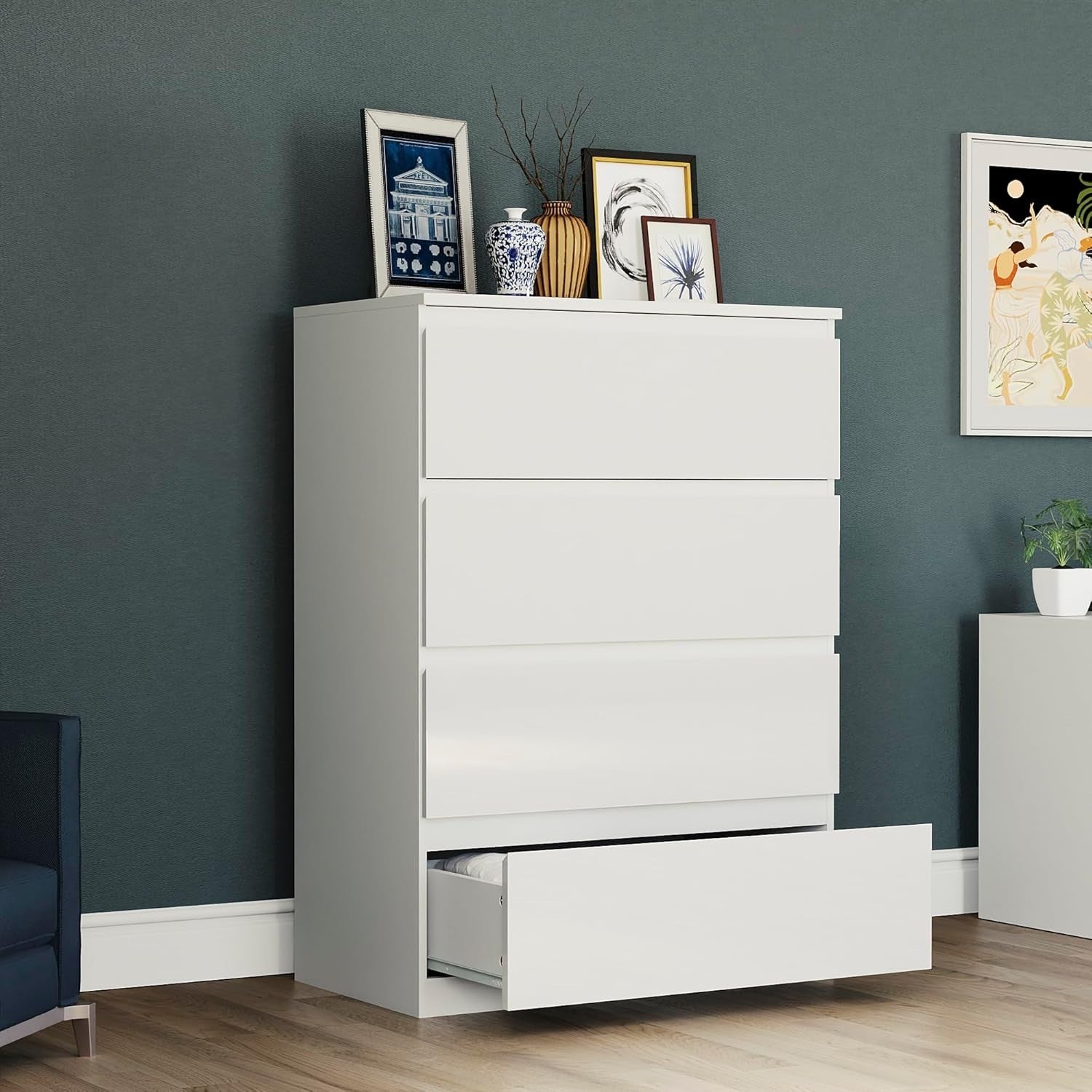 White Gloss 4 Drawer Chest Modern Storage Unit Bedroom Cabinet 95.5cm