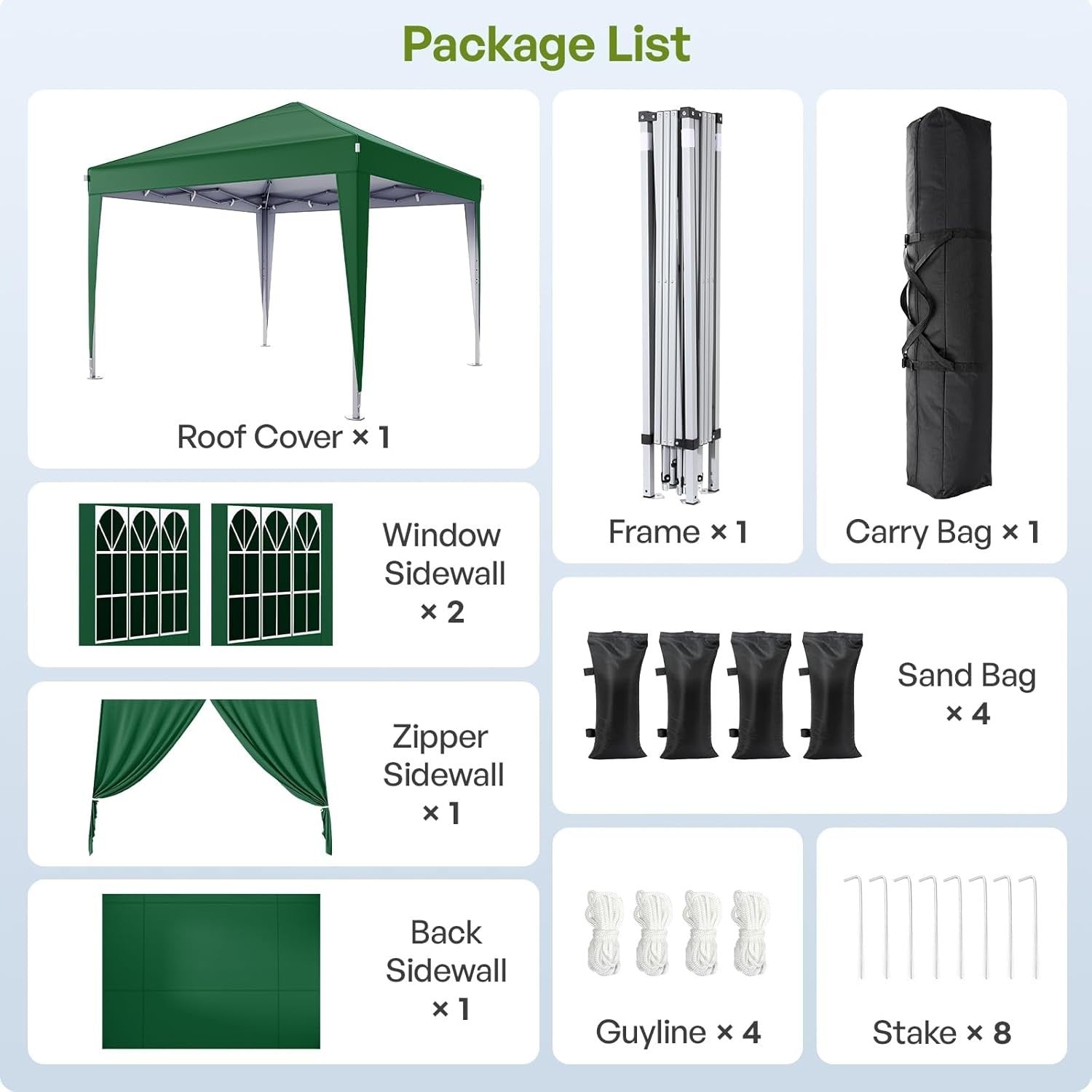 3x3m Dark Green Pop-Up Gazebo with Sides Waterproof Steel Frame Party Tent