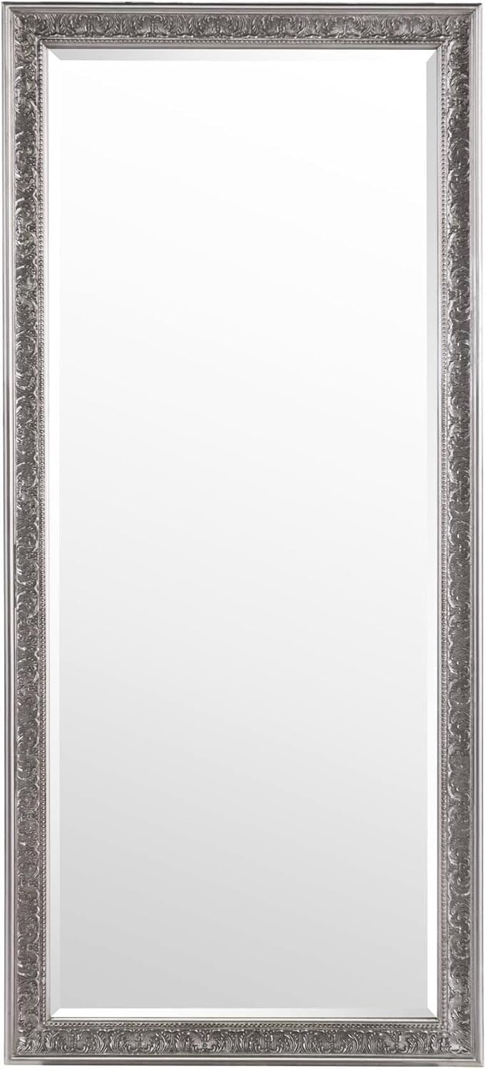 Large Antique Silver Full Length Wall Mirror 160x73cm Bevelled Glass