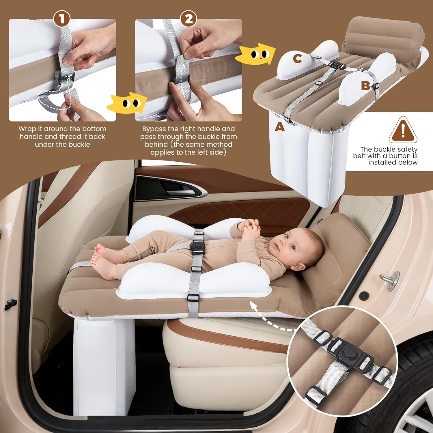 Portable Toddler Travel Air Bed 4-in-1 Kids Inflatable Car Cot