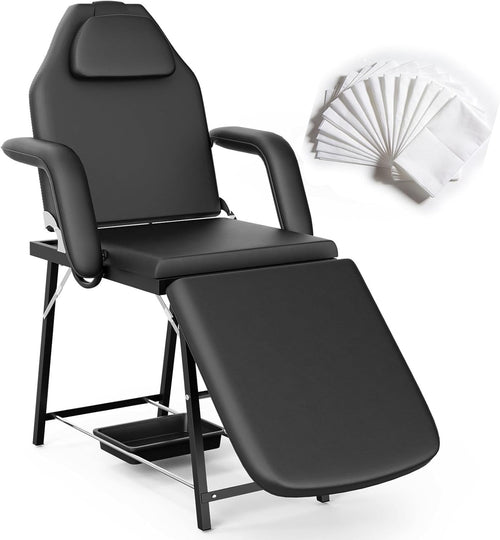 Portable 3-Section Massage Table Folding Beauty Spa Bed w/ Storage Tray Black