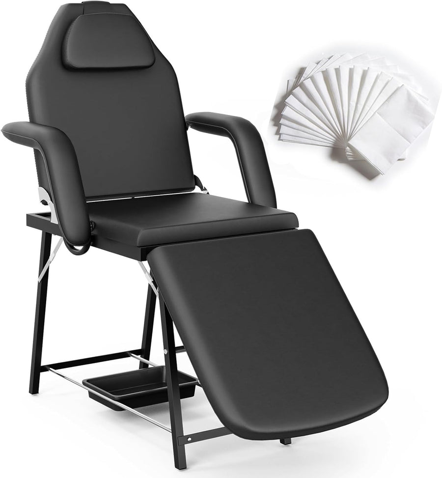 Portable 3-Section Massage Table Folding Beauty Spa Bed w/ Storage Tray Black
