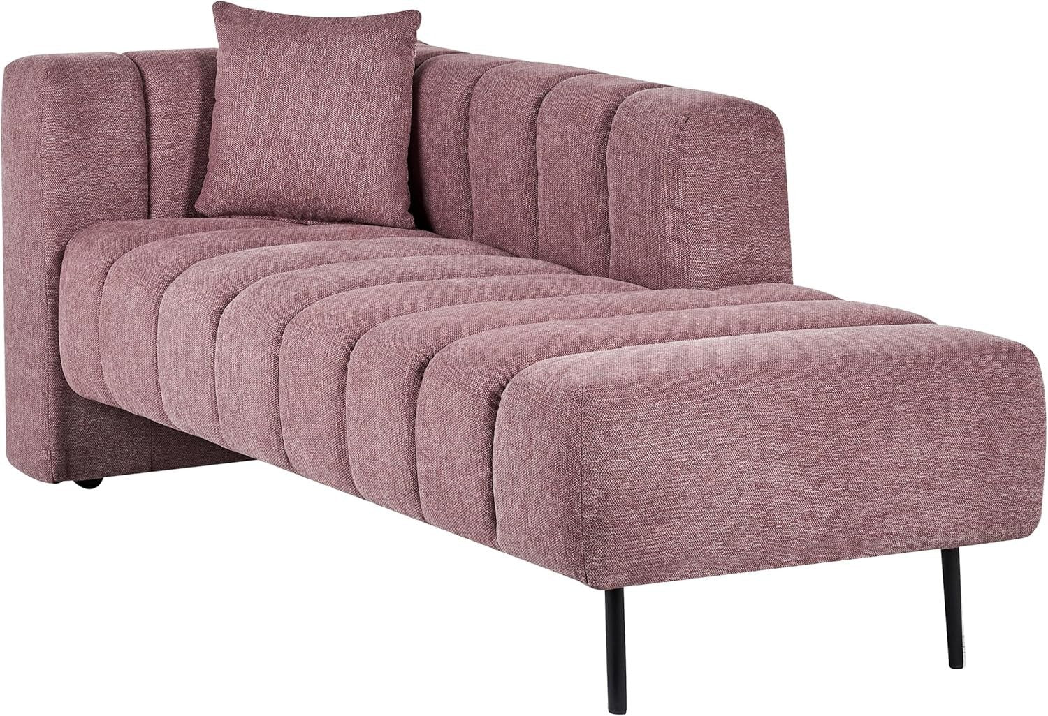 Modern Left Hand Chaise Lounge Pink Polyester Fabric Black Metal Legs Cushion