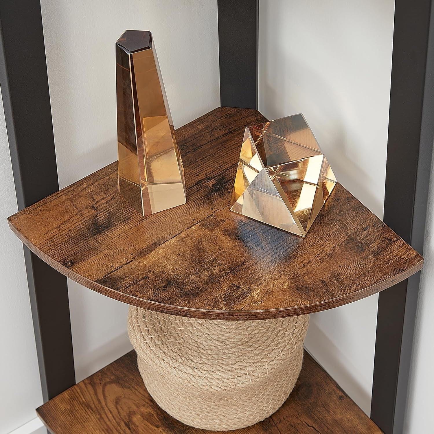 4 Tier Corner Ladder Shelf Rustic Brown Industrial Bookcase Plant Stand