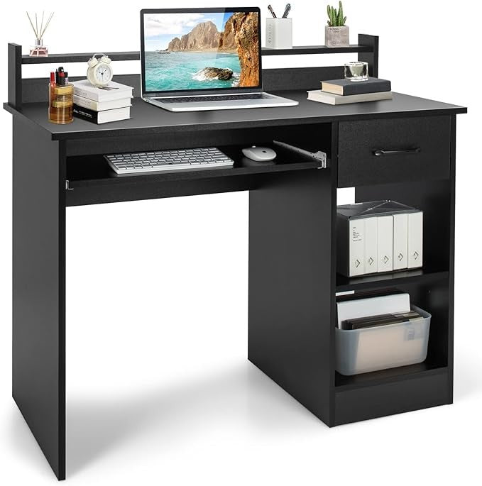 Computer Desk with Storage Drawer & Keyboard Tray Home Office Study Desk Black