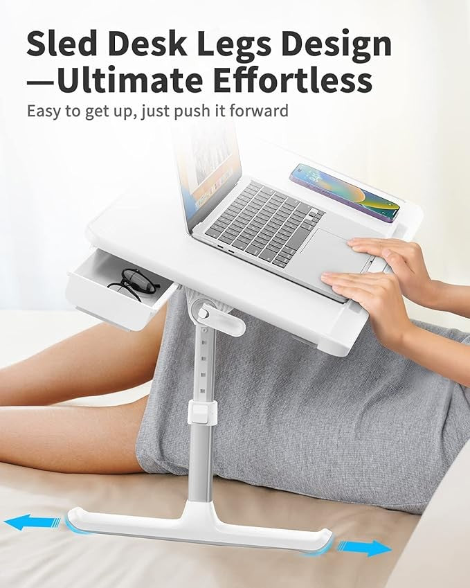 Laptop Bed Table Adjustable Height Angle Folding Desk with Drawer White