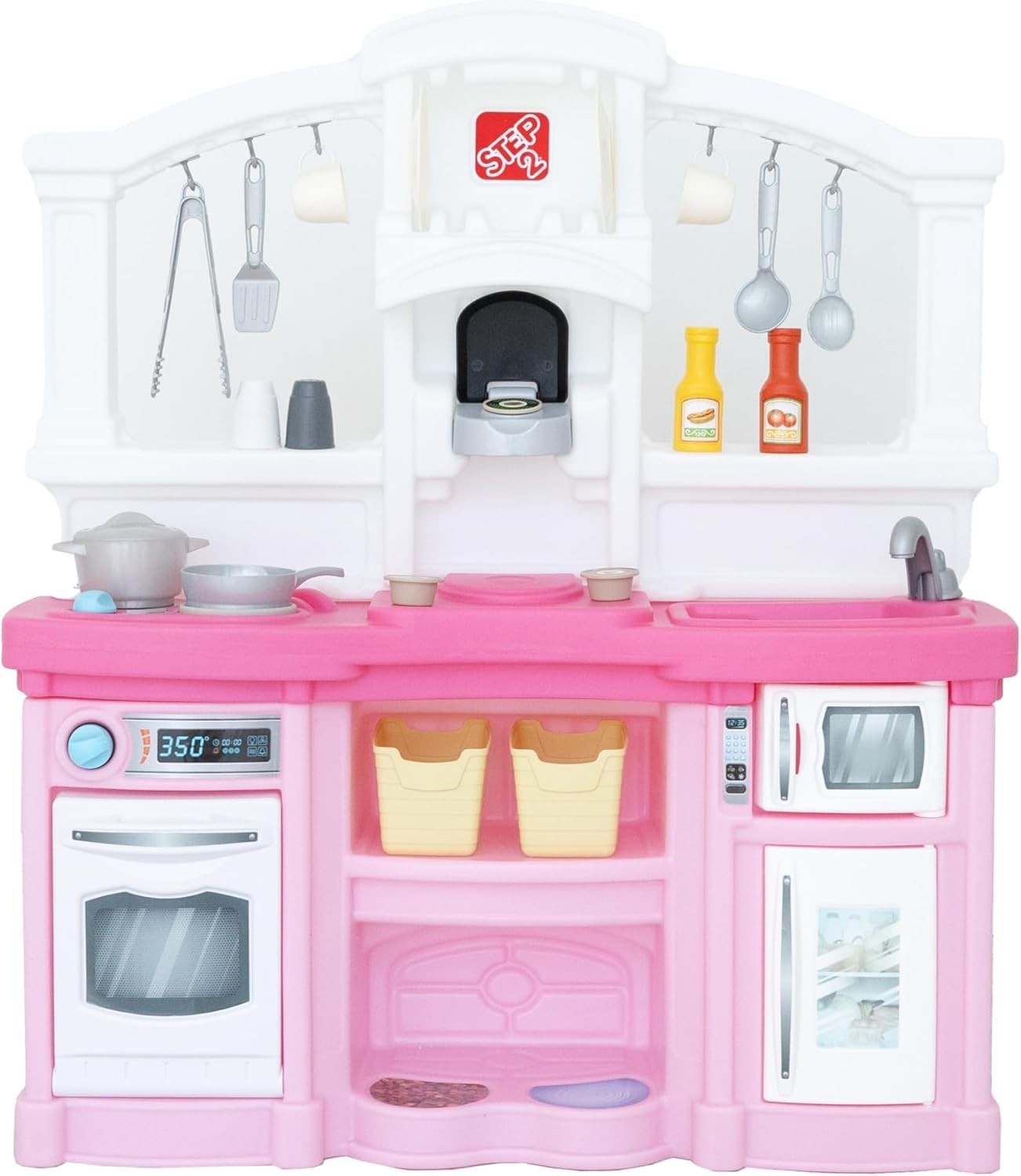 Kids Play Kitchen Set w/ Lights Sounds 25PCS Pink Toy Kitchen
