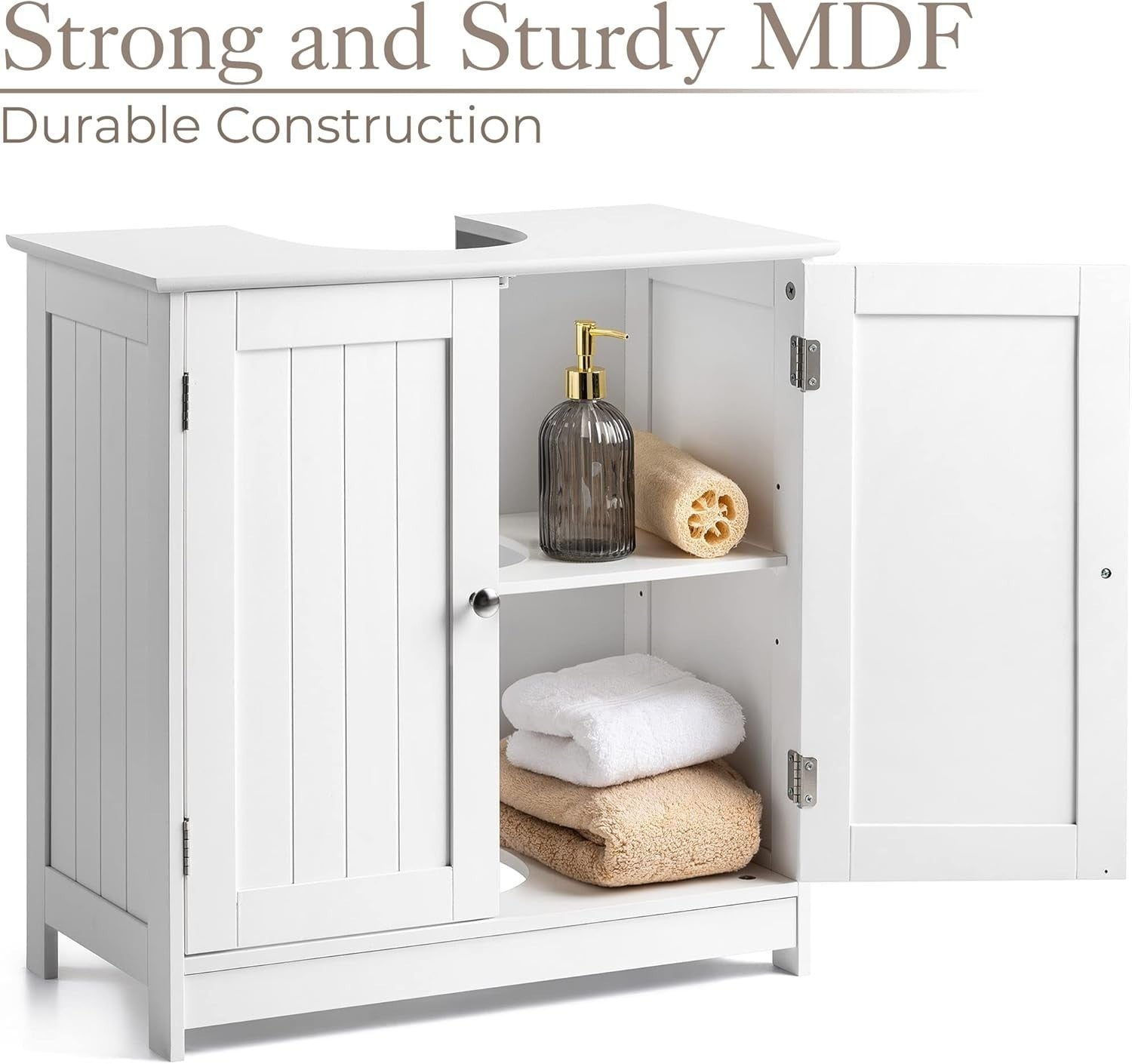 White Under Sink Bathroom Cabinet – Compact Storage Cupboard 60x30x60cm