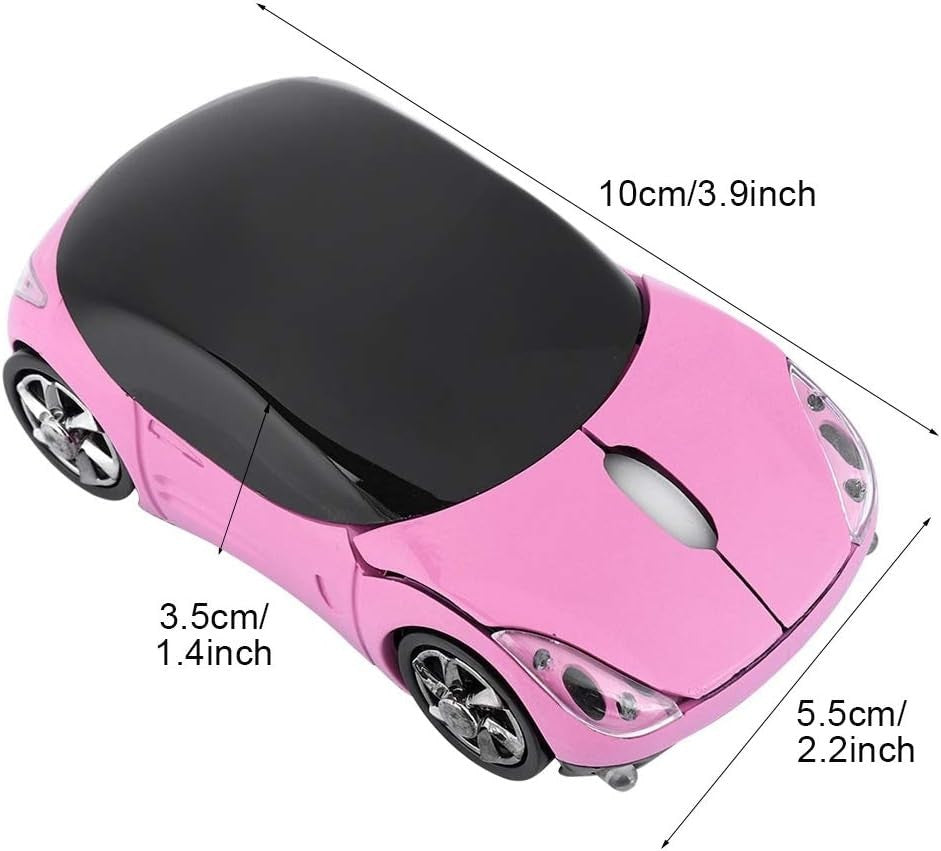 Kids Wireless Car Mouse 2.4G Bluetooth 1600 DPI Pink Laptop