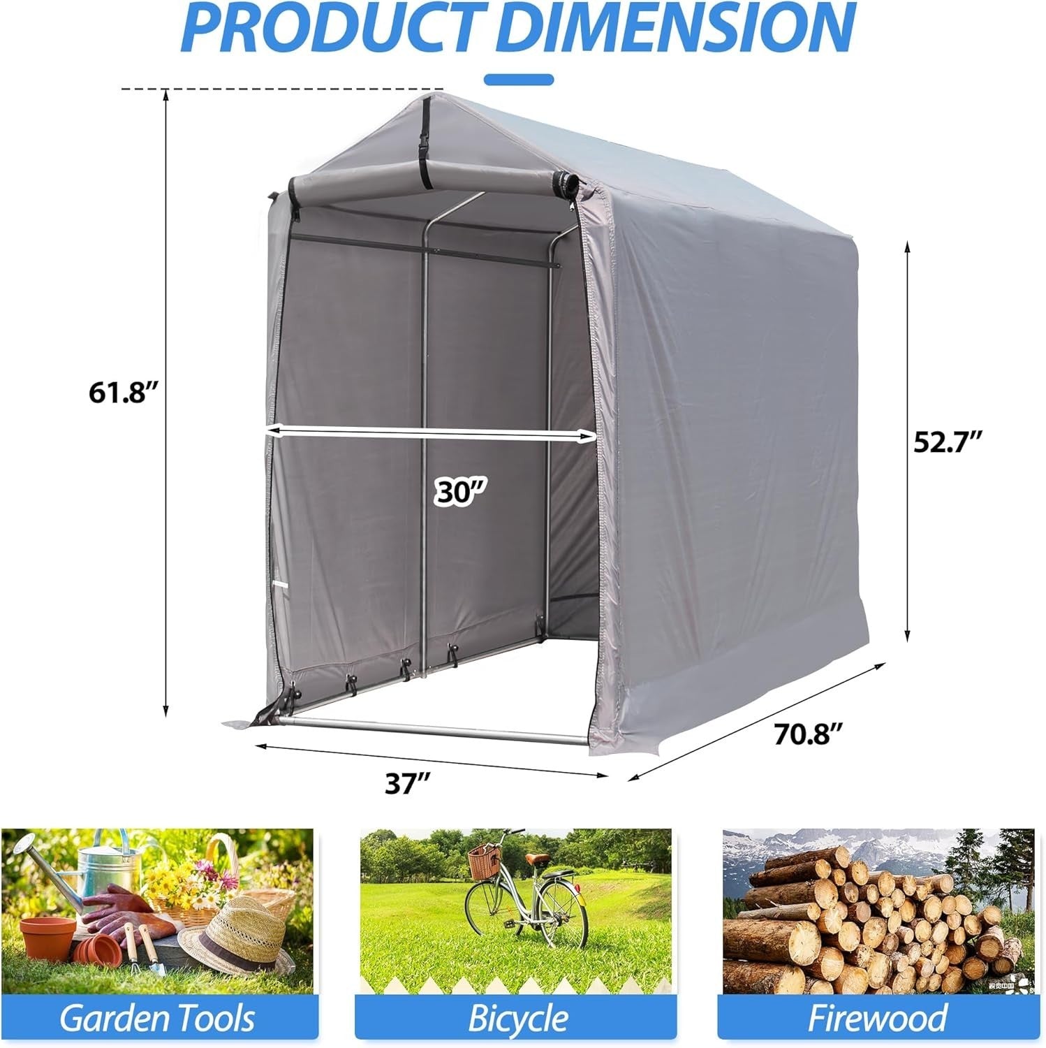 Outdoor Storage Shed 6x3ft Waterproof Bike Garage Roll-Up Zipper Door
