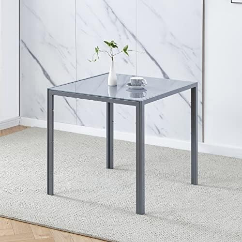 Square Glass Dining Table Set with 2 Chairs Modern Space Saving Design