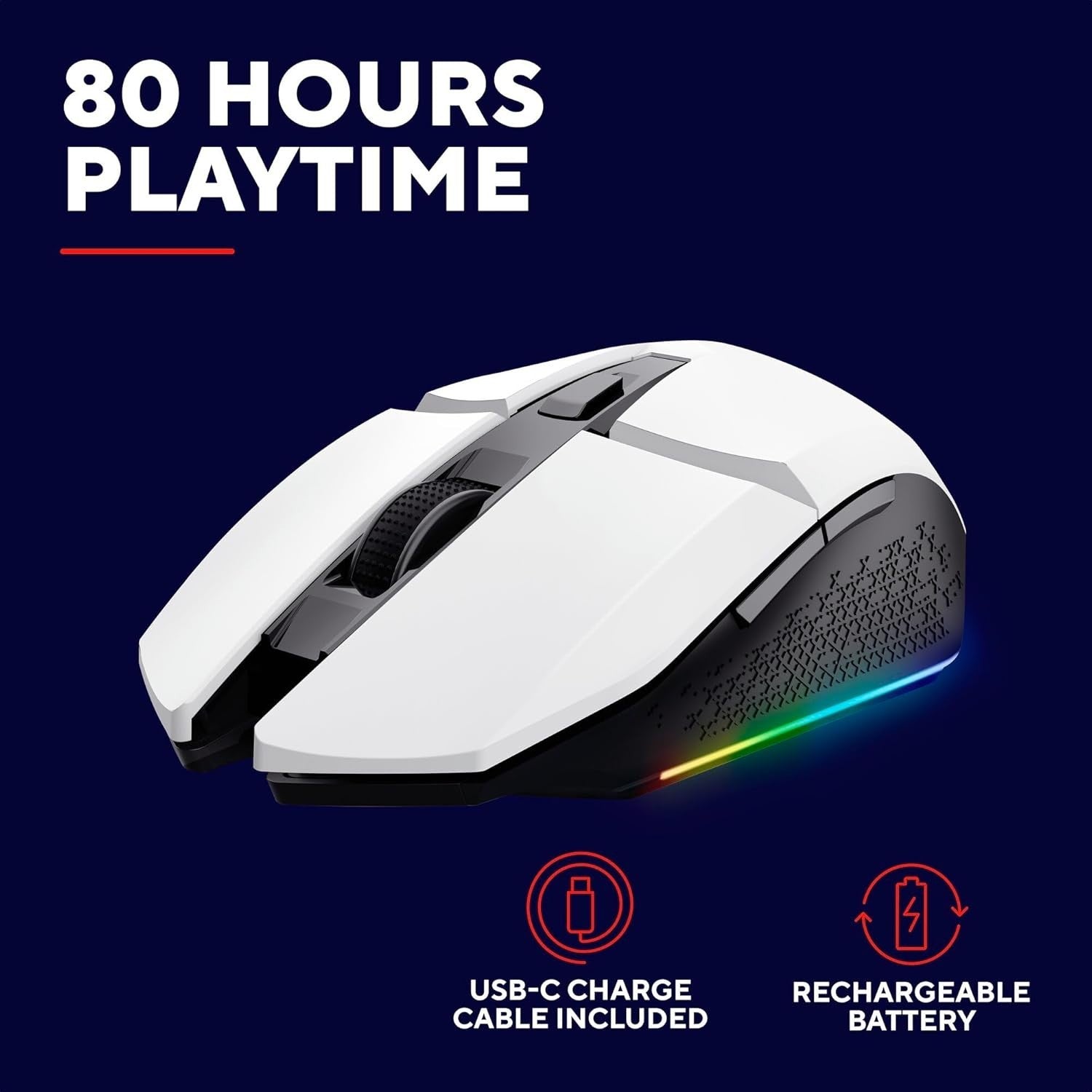 Wireless RGB Gaming Mouse Rechargeable 4800 DPI 6 Button White