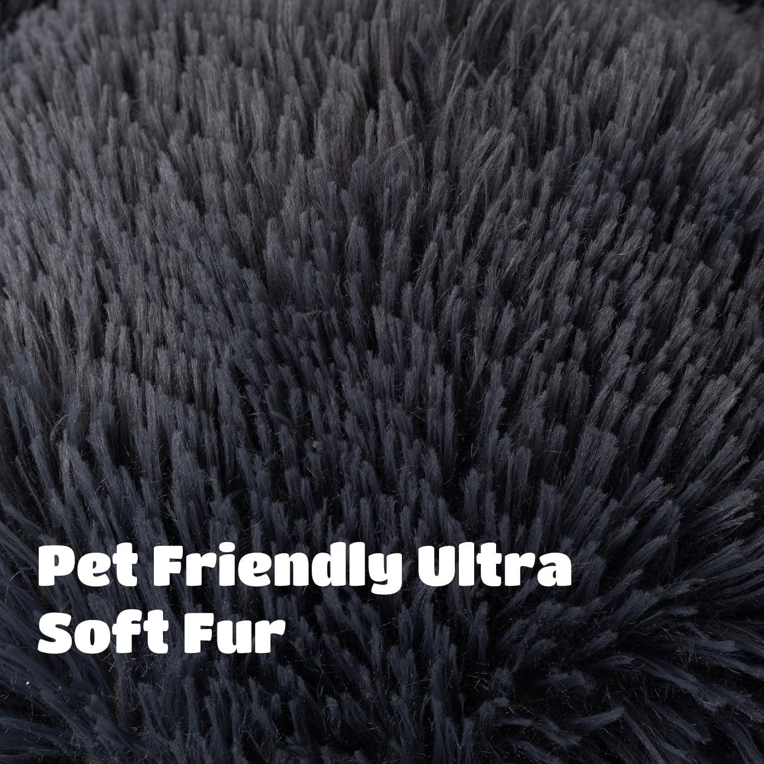 Large Calming Donut Dog Bed 80cm Washable Non Slip Dark Grey