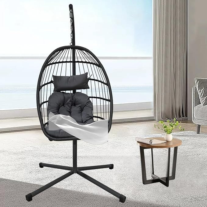 Foldable Egg Swing Chair with Stand – 300lbs, Cushioned, Weatherproof