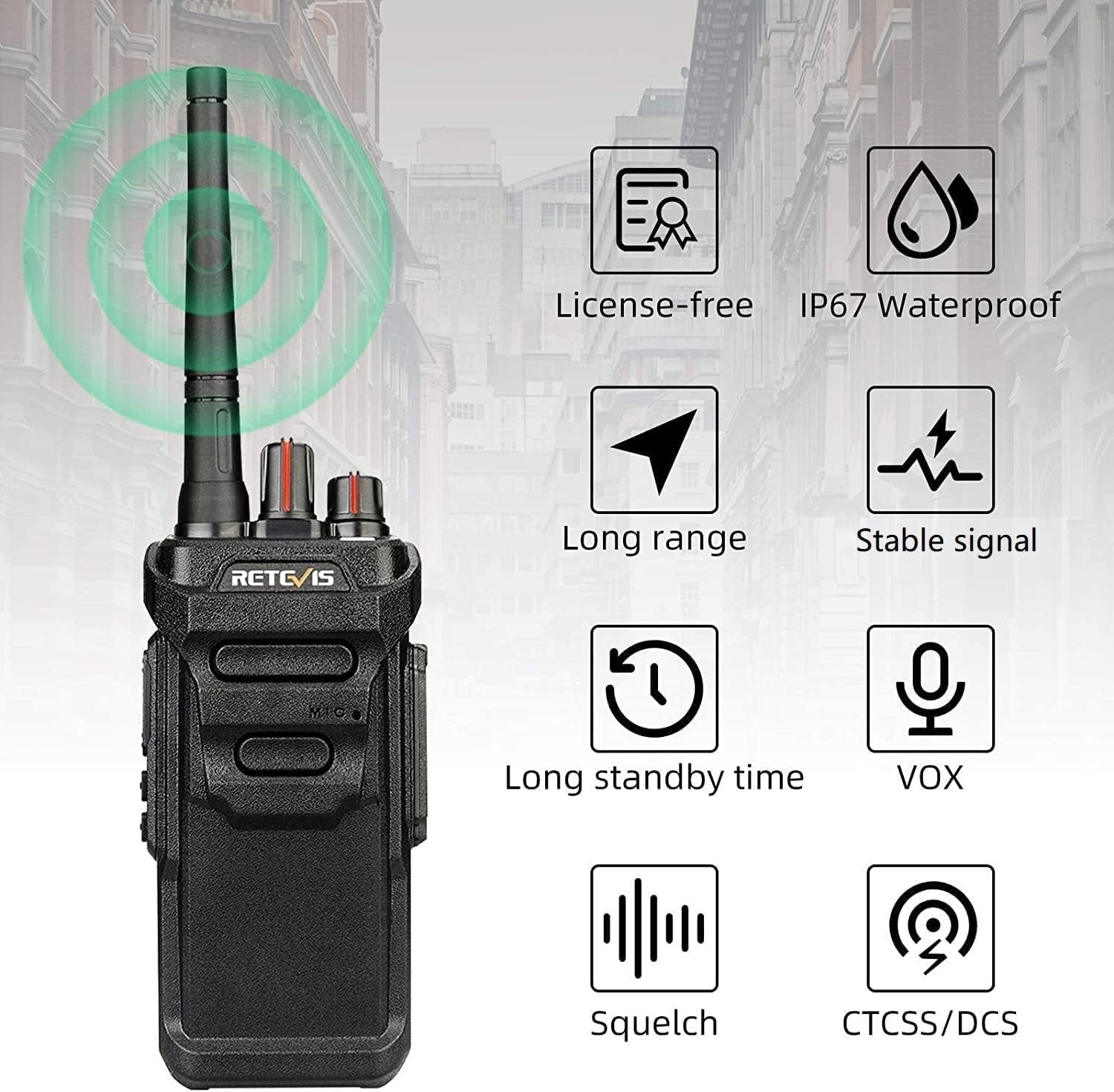 Waterproof Walkie Talkies IP67 Long Range 2km USB Charging VOX 2PCS