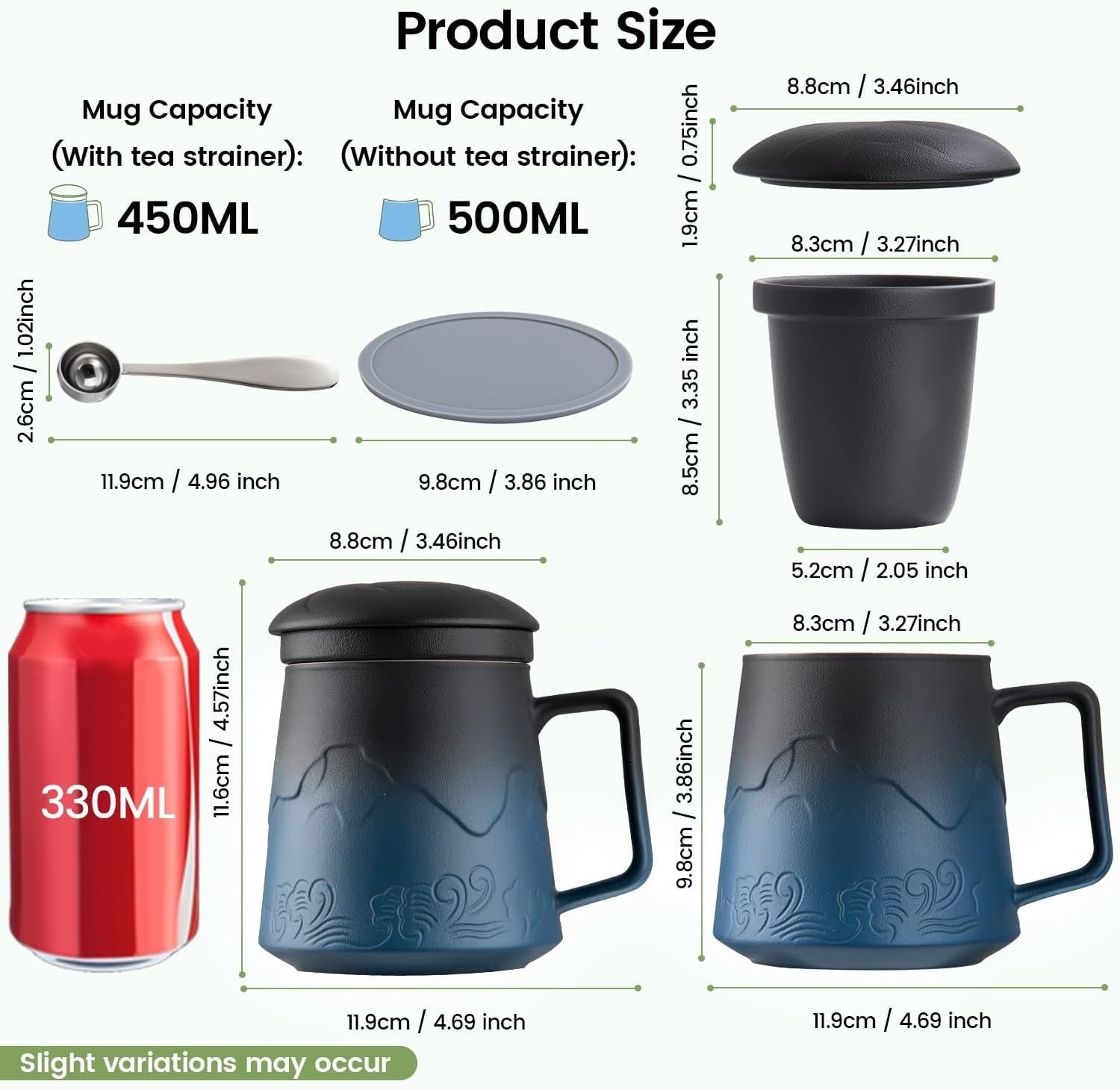 500ml Tea Infuser Mug with Lid Porcelain Loose Leaf Tea Cup Blue
