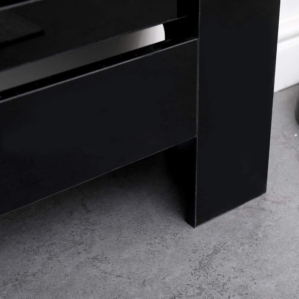 High Gloss Black Radiator Cover Modern Slatted Cabinet W111.5xH82cm