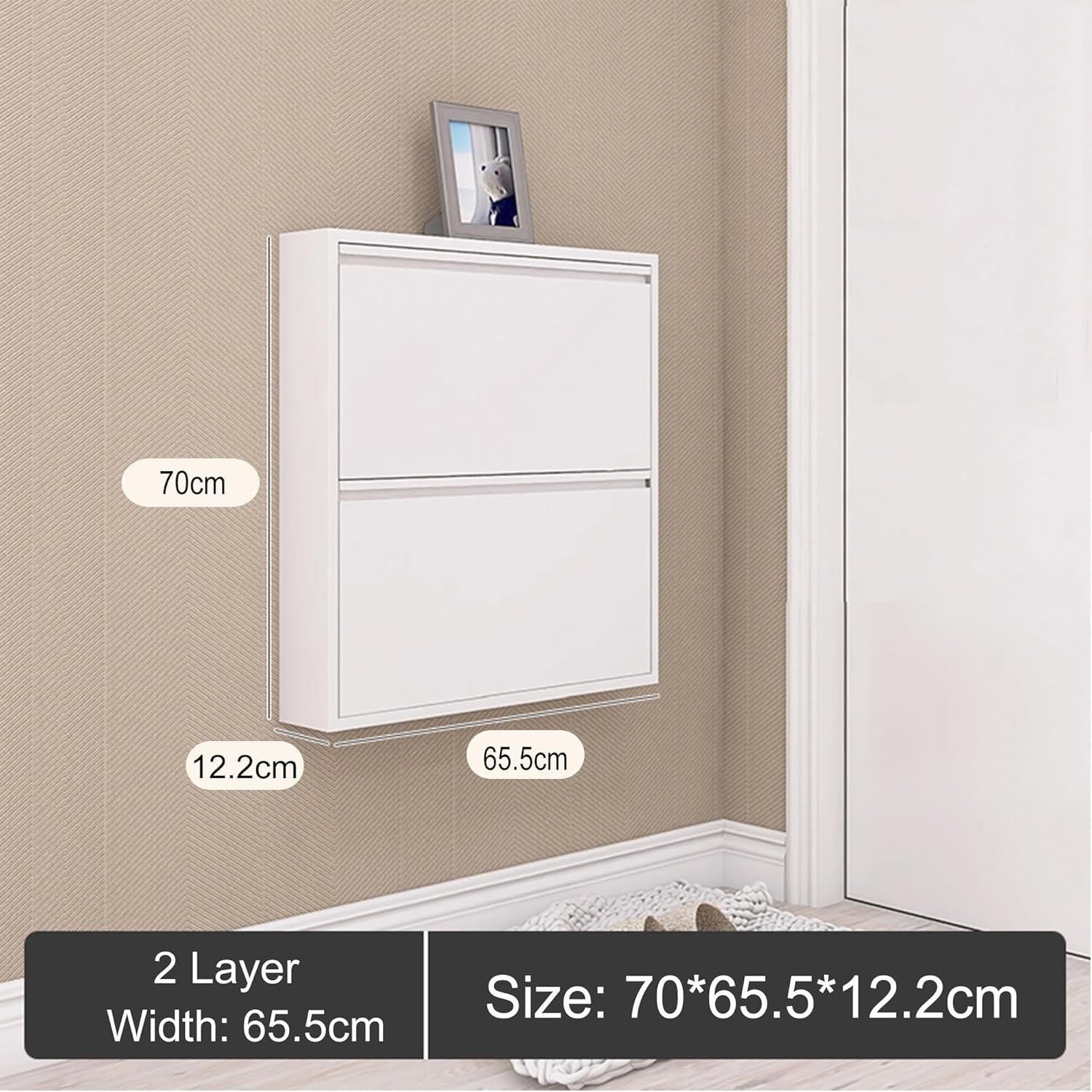 Slim Flip-Down Shoe Storage Cabinet with Noise Reduction & Shoe Stops