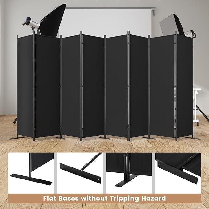 8-Panel 6FT Folding Room Divider Black Privacy Screen Partition Wall Office