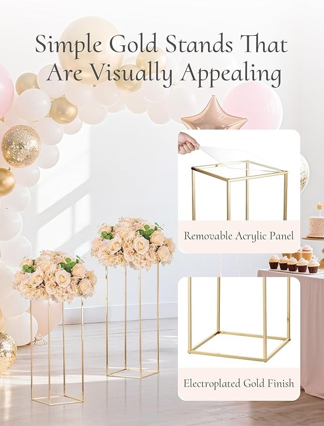 2 Pcs 100cm Gold Metal Flower Stands Tall Wedding Centerpiece Display Columns
