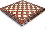 Wooden Folding Chess Board 41cm Handcrafted Burnt Design Luxury Portable Set