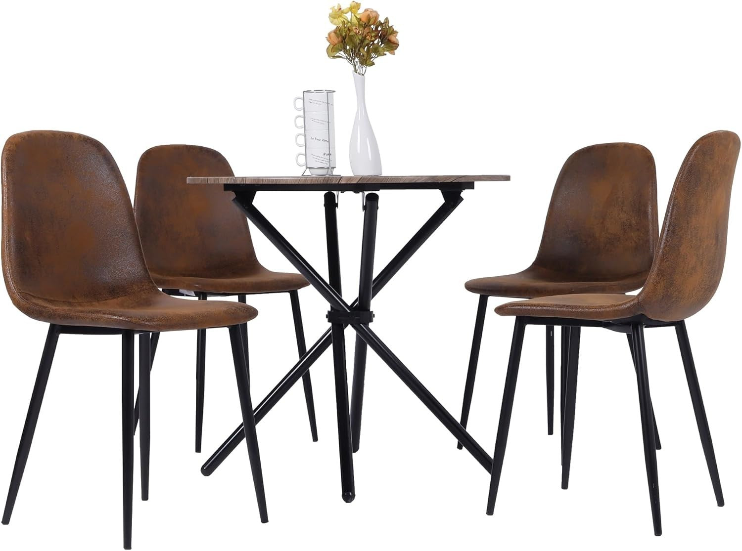 80cm Round Dining Table & 4 Chairs Set – Modern Kitchen, Bistro & Patio
