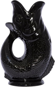 Fish Shaped Glug Jug Black Ceramic Water Pitcher Decorative 0.6L 22cm