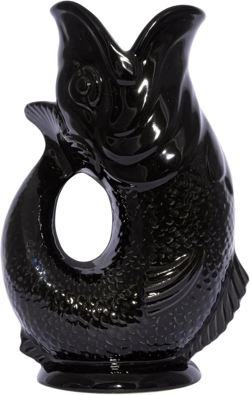 Fish Shaped Glug Jug Black Ceramic Water Pitcher Decorative 0.6L 22cm