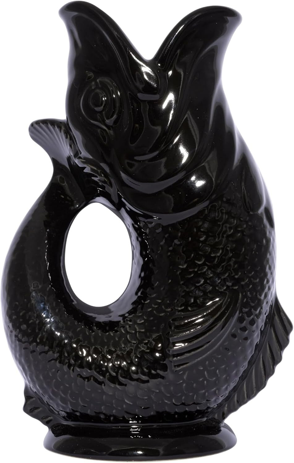 Fish Shaped Glug Jug Black Ceramic Water Pitcher Decorative 0.6L 22cm