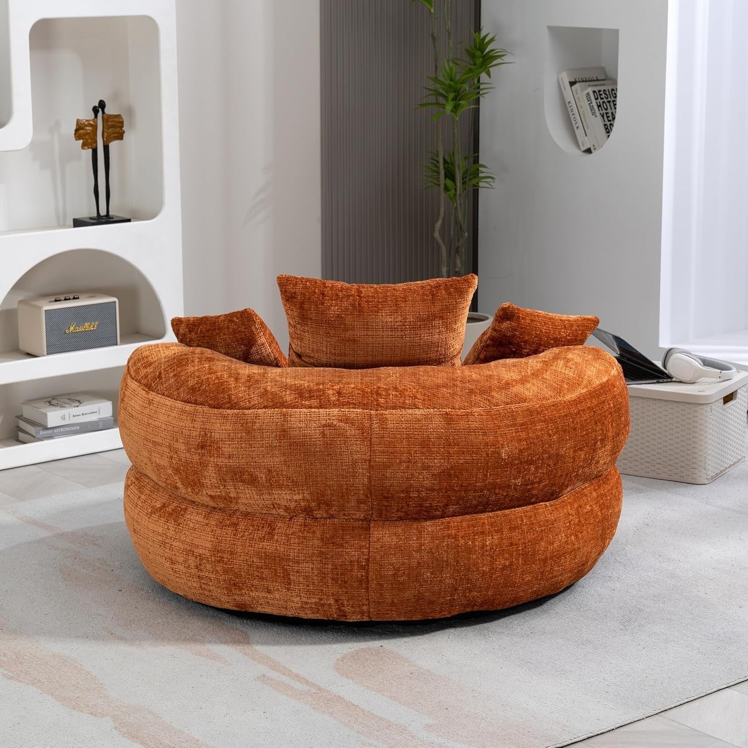 XL Bean Bag Chair Sofa for Adults – Plush Gaming Seat w/ 3 Pillows, Orange