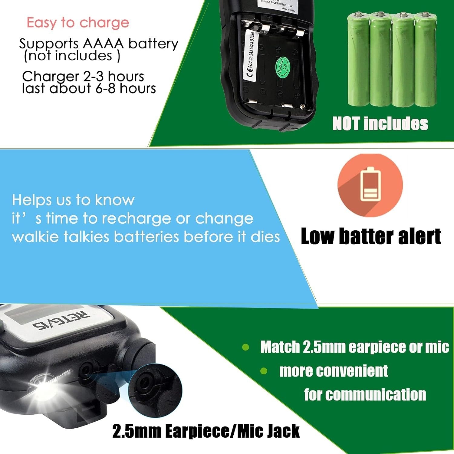 Kids Walkie Talkies Long Range VOX Flashlight Toy Gift 1 Pair Black
