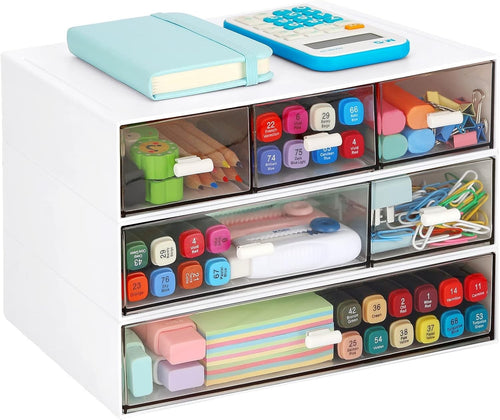 Desk Organizer 6 Stackable Drawers Clear Desktop Storage for Office & Makeup