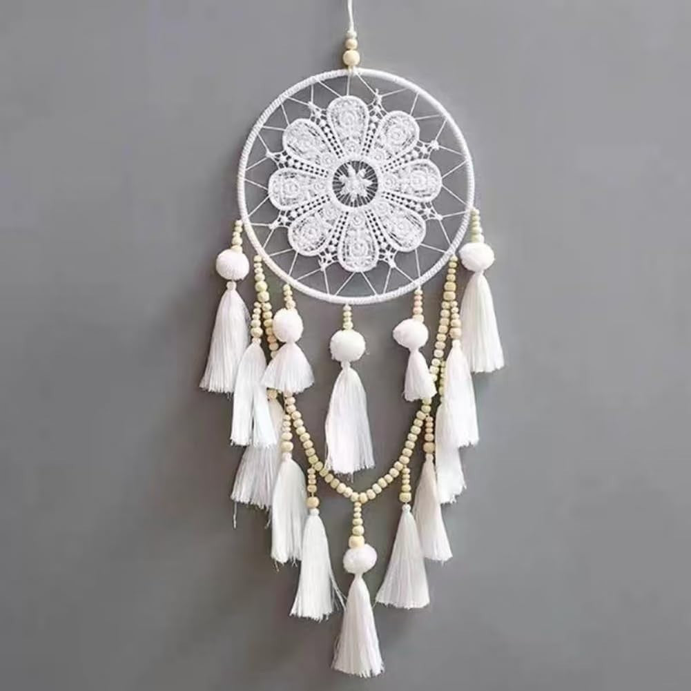 Boho Macrame Dream Catcher Wall Hanging – Cotton Tassel Decor