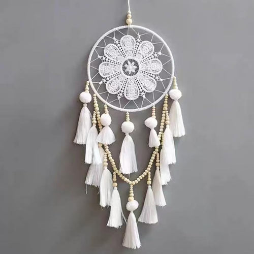 Boho Macrame Dream Catcher Wall Hanging – Cotton Tassel Decor