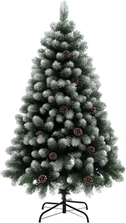 150cm Snow Dipped Pine Xmas Tree with Pinecones Hinged Branch Steel Base Decor