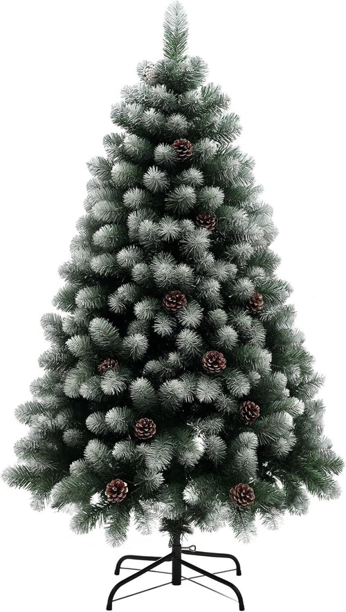 150cm Snow Dipped Pine Xmas Tree with Pinecones Hinged Branch Steel Base Decor