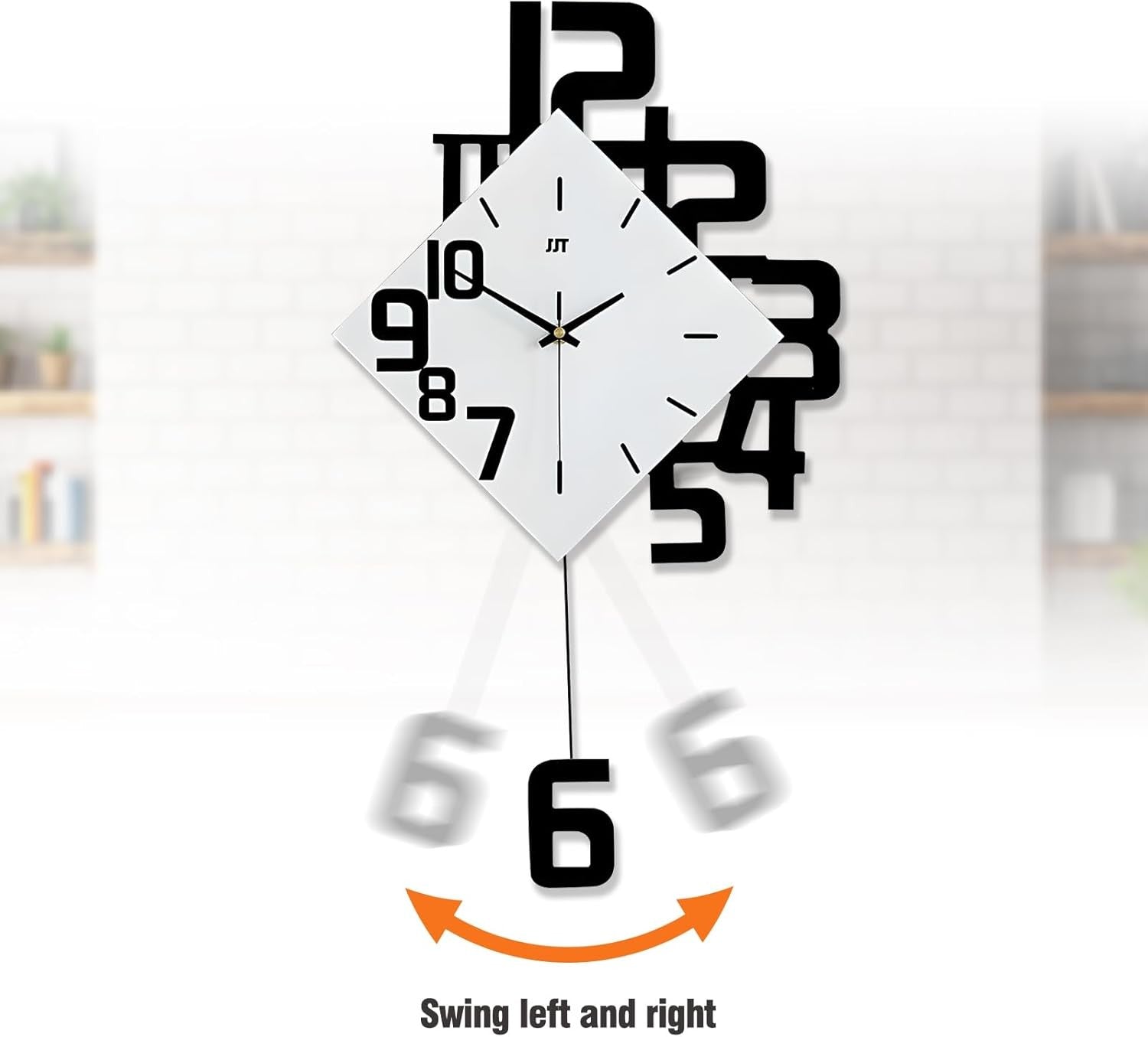 Modern Black & White Silent Pendulum Wall Clock – Minimalist Large Art Decor