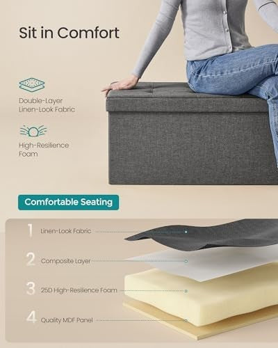 Dark Grey Storage Ottoman Bench 76cm Folding Seat Footstool Bed End Stool