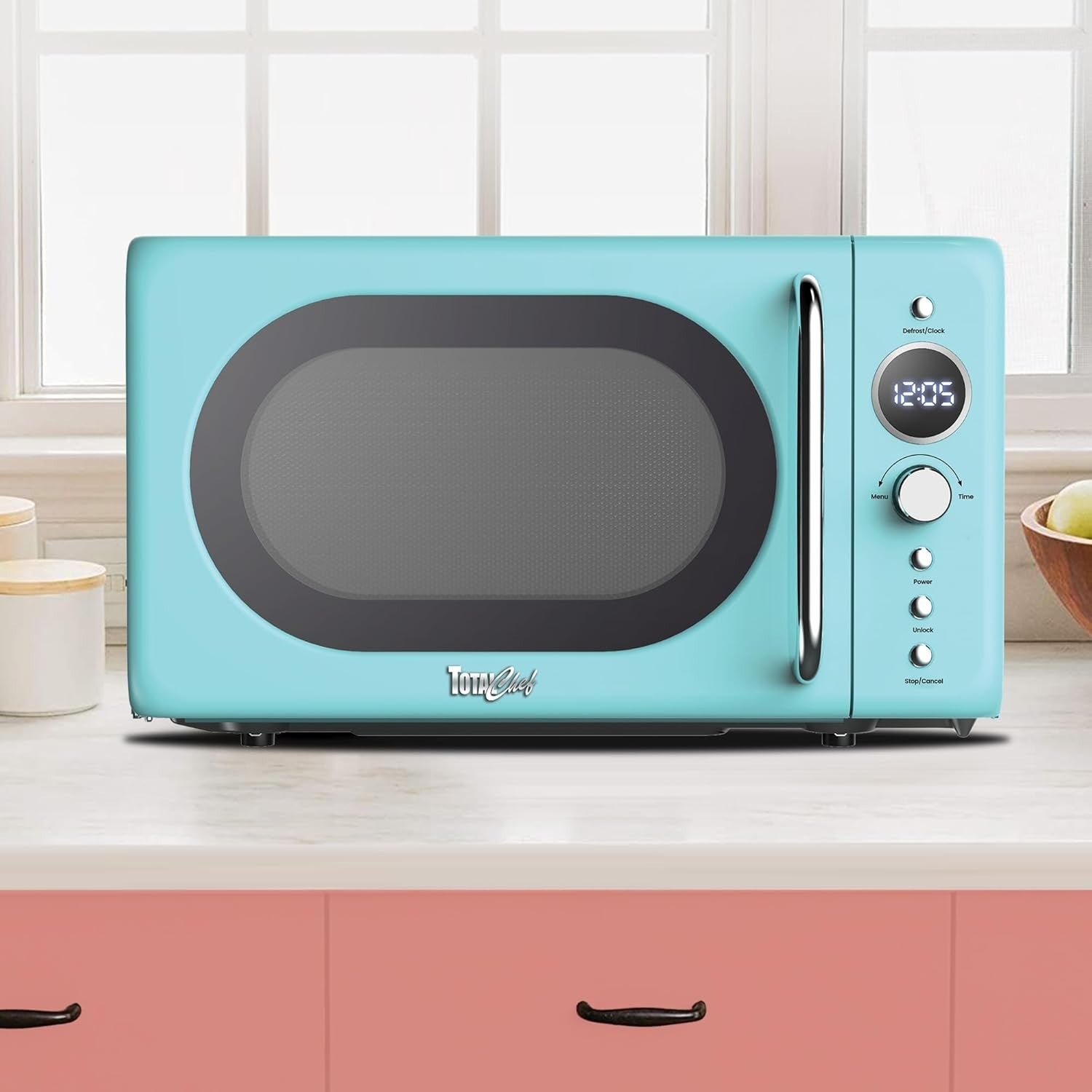 700W Retro Microwave 20L Blue LED Digital Mini Oven 8 Modes Glass Plate