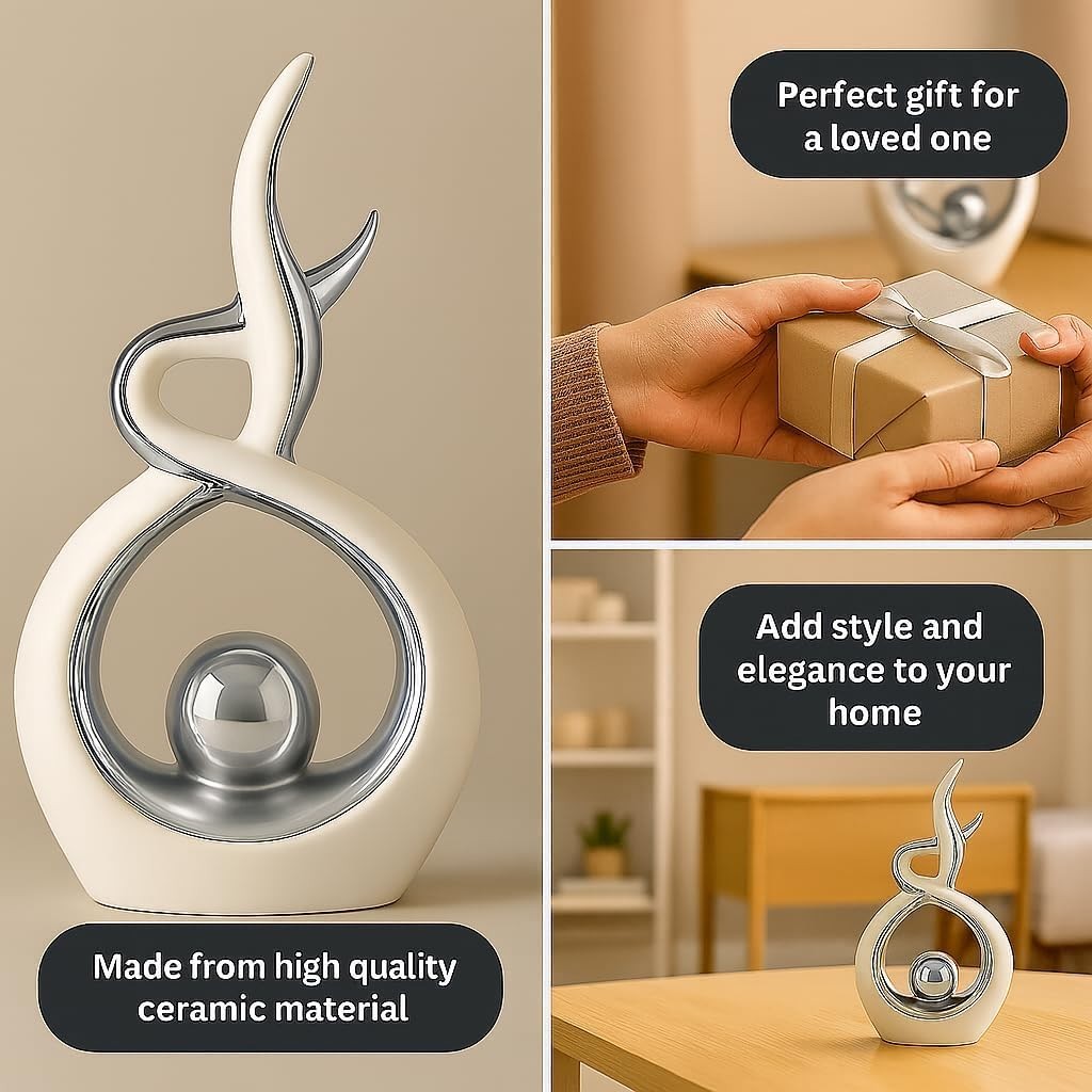 White & Silver Modern Abstract Ceramic Ornament – Shelf Mantel Home Decor