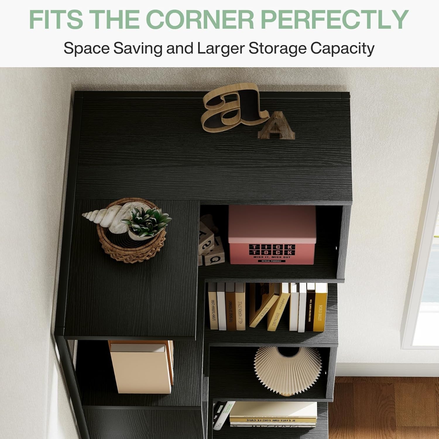 Tall 6-Tier Corner Bookshelf | 180cm Space-Saving Metal & Wood Display Storage U