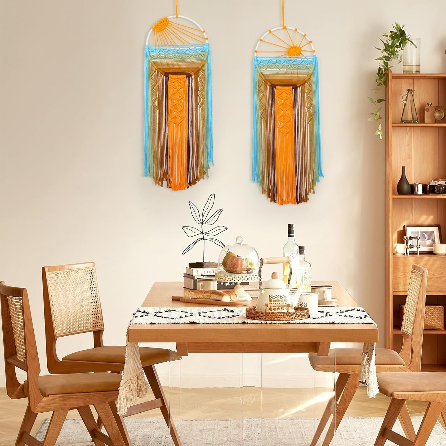 2PCS Sunset Macrame Wall Hanging Boho Tapestry 29.5x9.9in