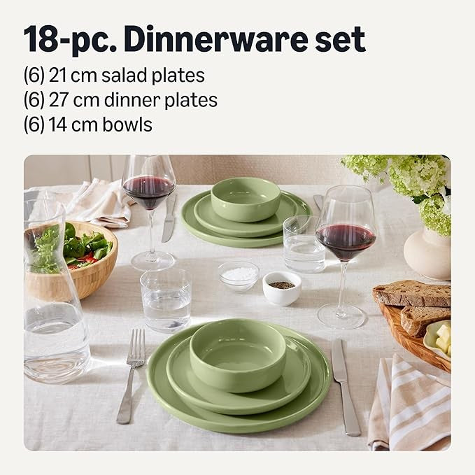 18pc Stoneware Dinnerware Set Olive Green Plates Bowls Microwave Safe