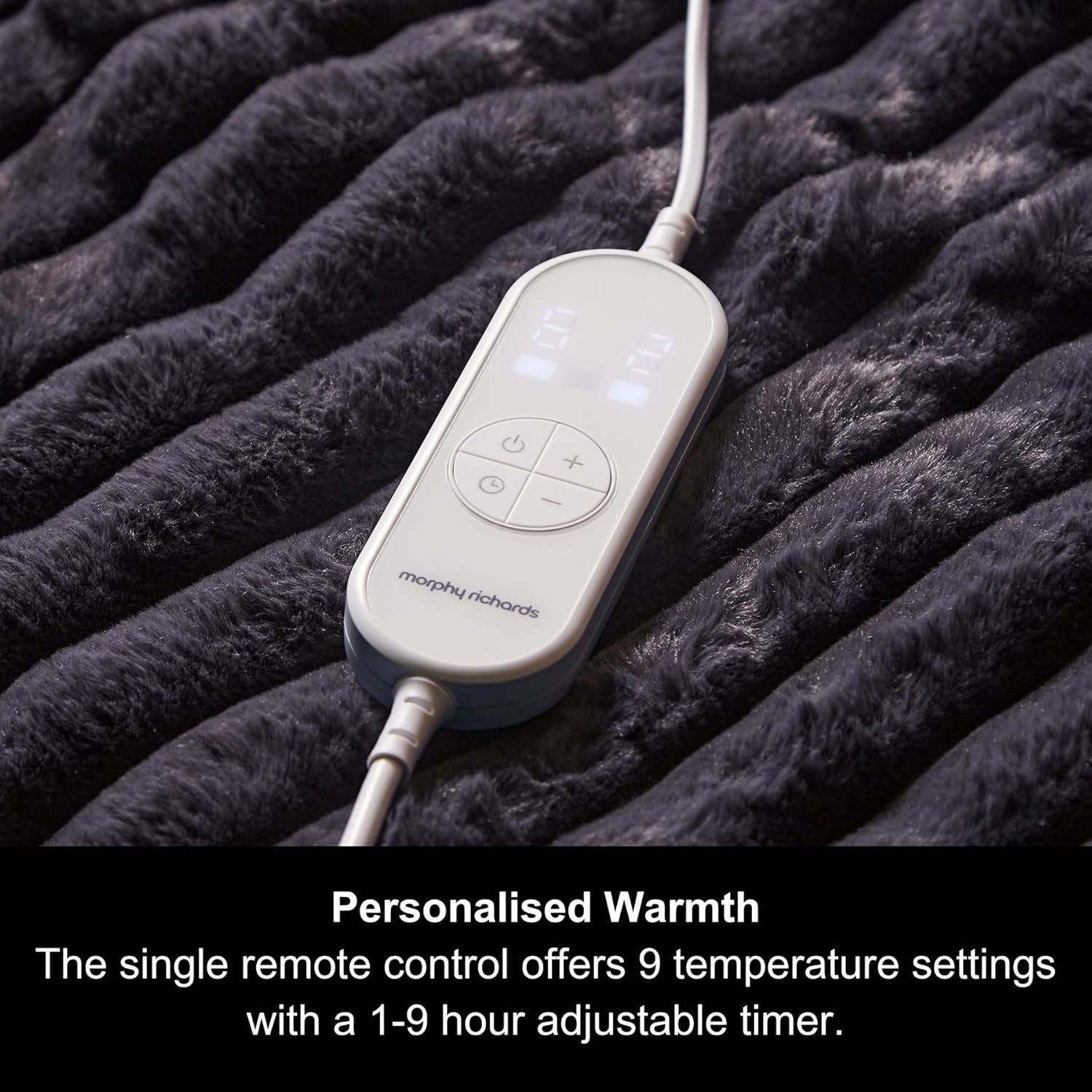 Electric Heated Throw Blanket 200x180cm Teddy Fleece 9 Heat Navy Striped