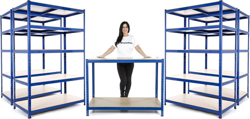 Garage Starter Kit 4 Shelving Bays 1800x1200x450mm + Workbench Heavy Duty
