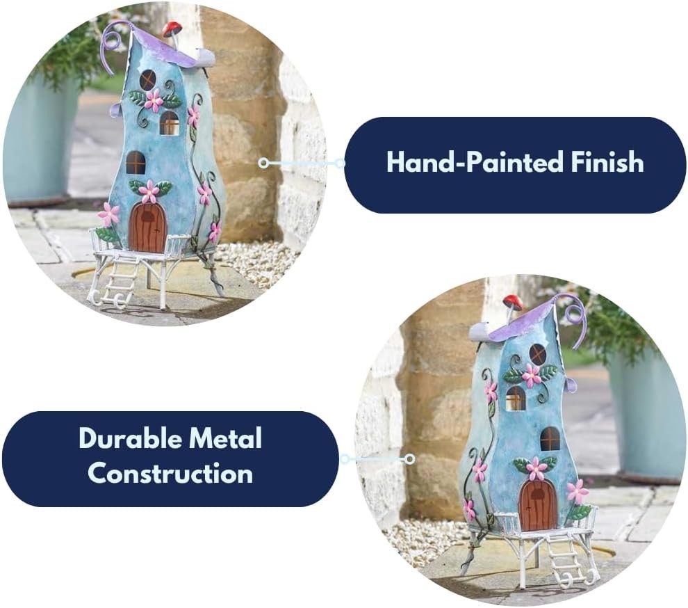 Pixie Palace Fairy House Garden Ornament Metal Weatherproof Hand-Painted 35cm