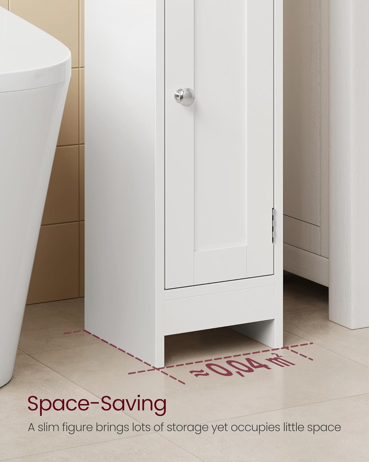 Slim White Bathroom Storage Cabinet with Door, Adjustable Shelves & Narrow Desig