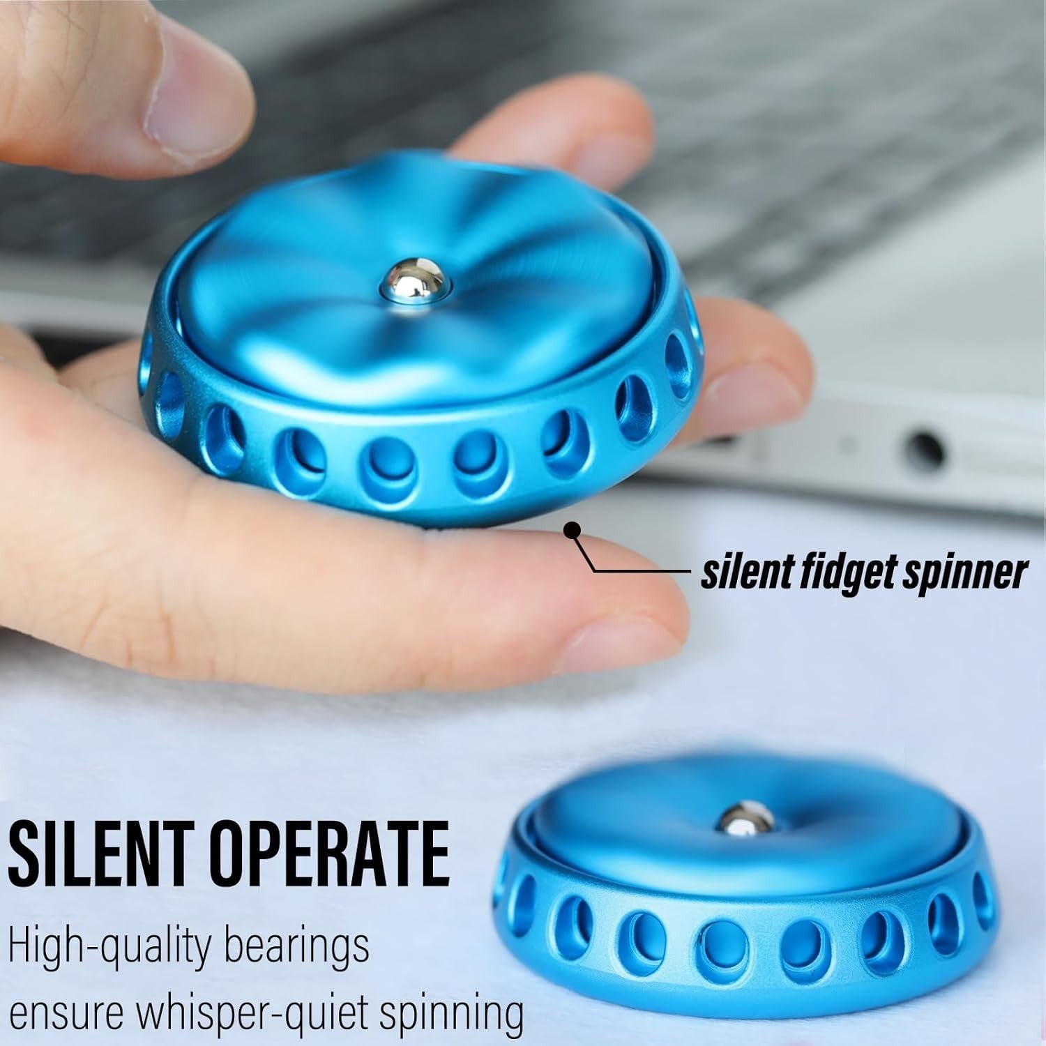 Silent Blue Metal Flower Fidget Spinner DIY Desk Coin Stress Toy